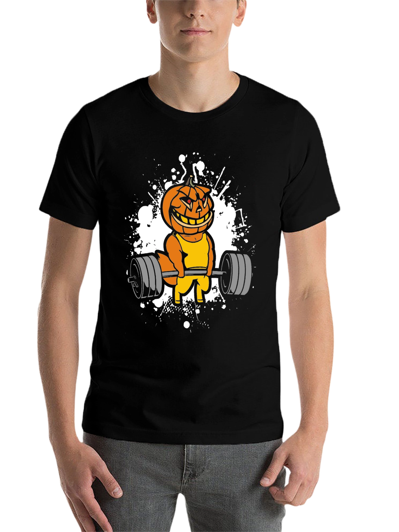 Halloween Pumpkin Gym Workout Black T-Shirt