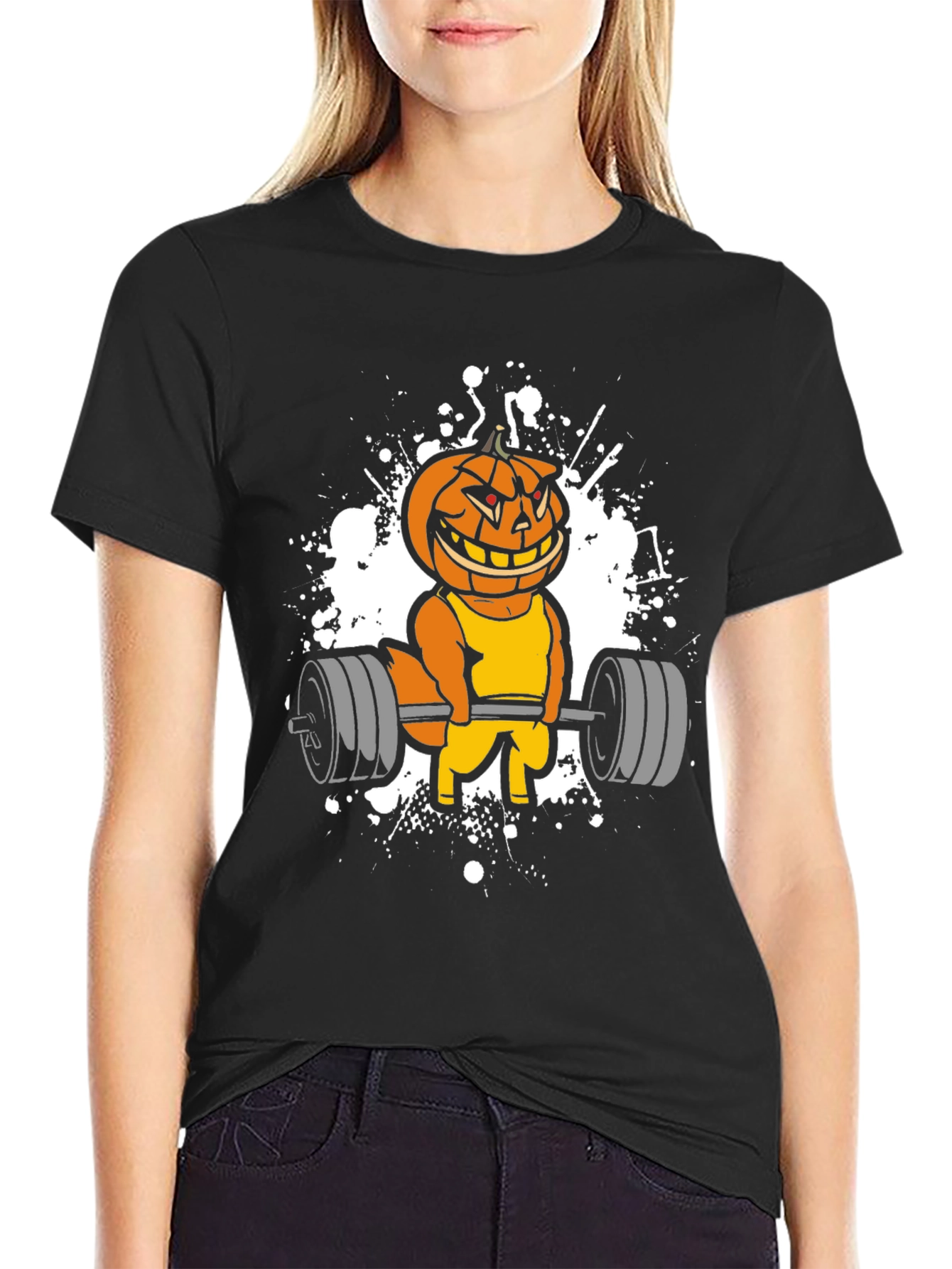 Halloween Pumpkin Gym Workout Black T-Shirt