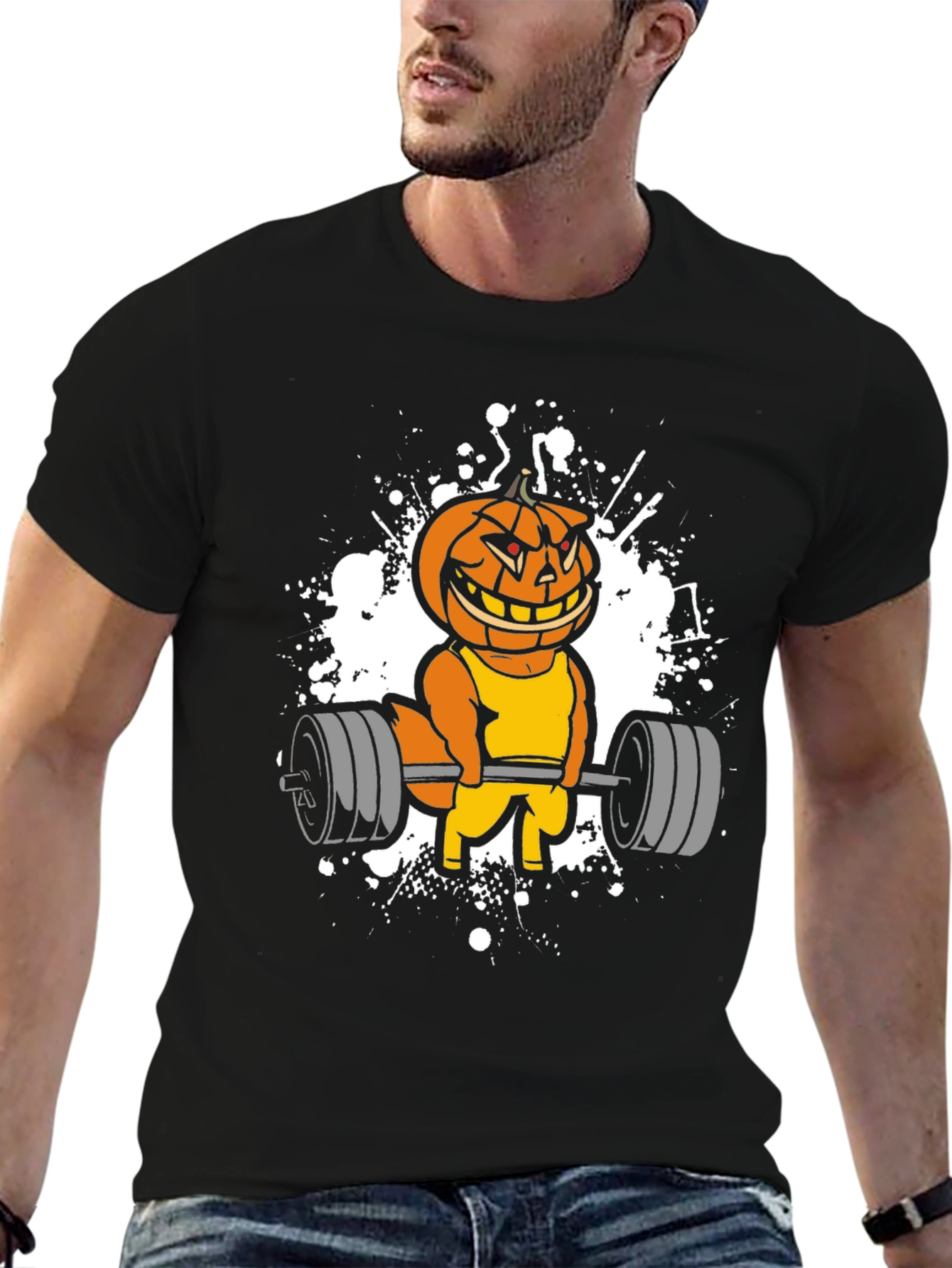 Halloween Pumpkin Gym Workout Black T-Shirt
