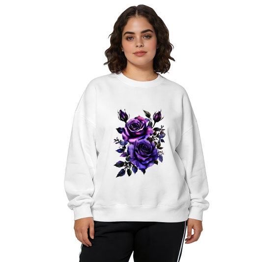 Moody Dark Purple Watercolor Roses Crewneck Sweatshirt