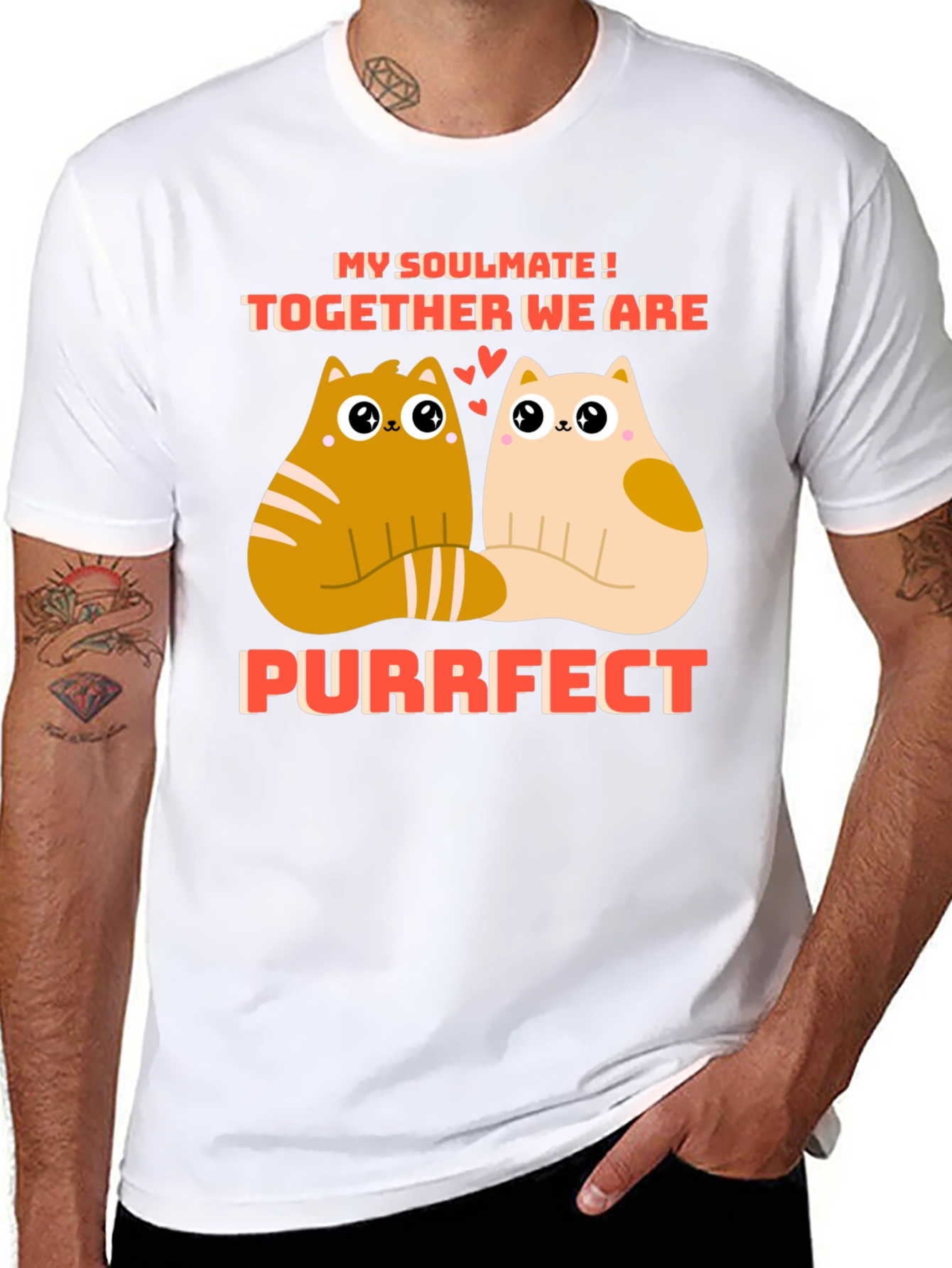 Purrfect Soulmate Cats Graphic T-Shirt