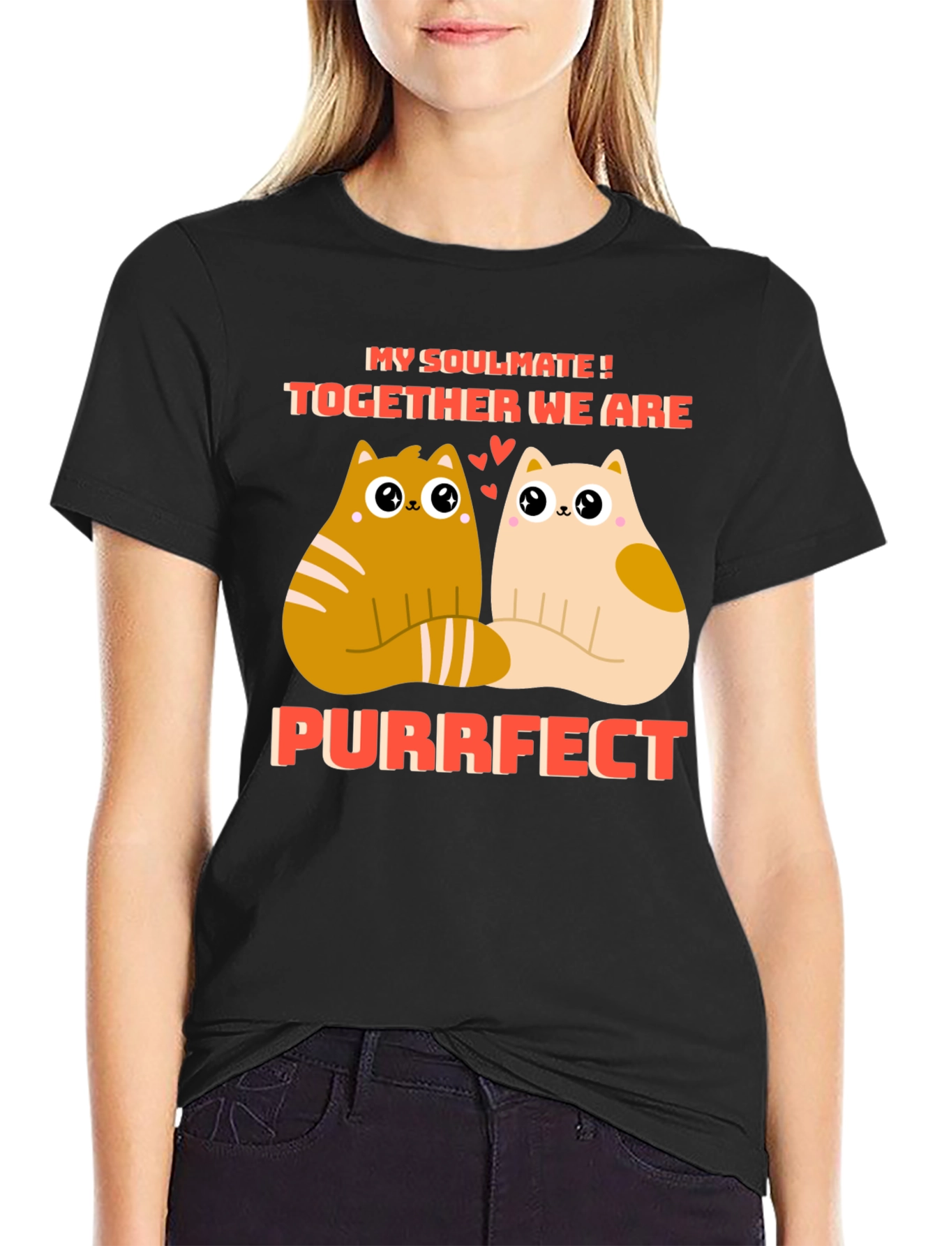 Purrfect Soulmate Cats Graphic T-Shirt