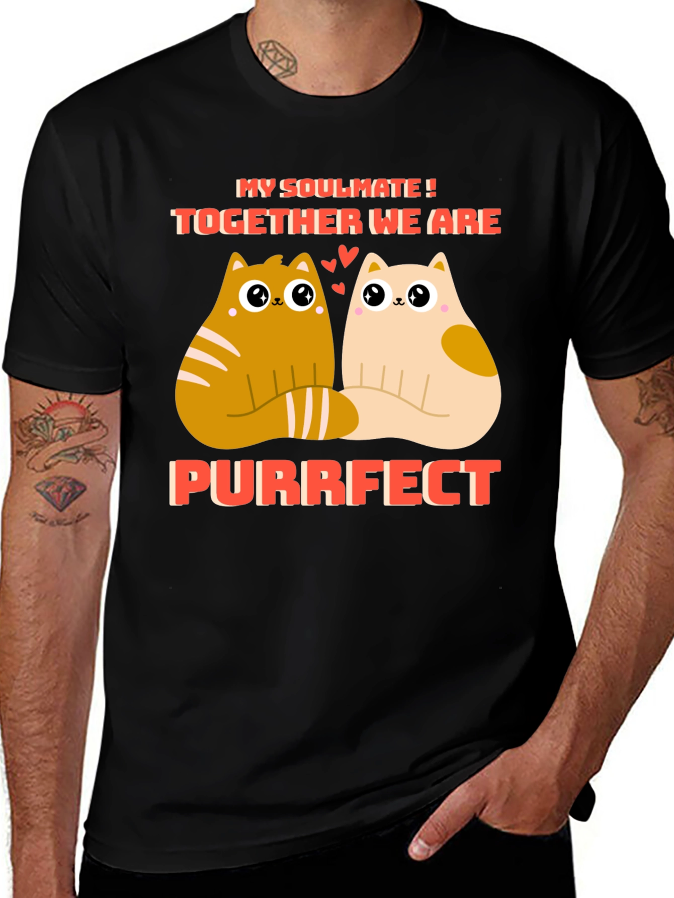 Purrfect Soulmate Cats Graphic T-Shirt