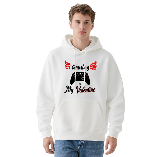 Gaming & Love & Hearts Graphic Hoodie - Cozy Pullover Sweatshirt with Unique Artwork, Trendy Streetwear