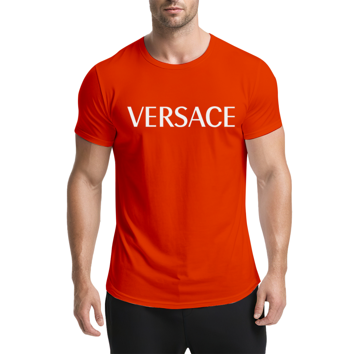Plain Simple VERSACE White Text Navy Casual Tee