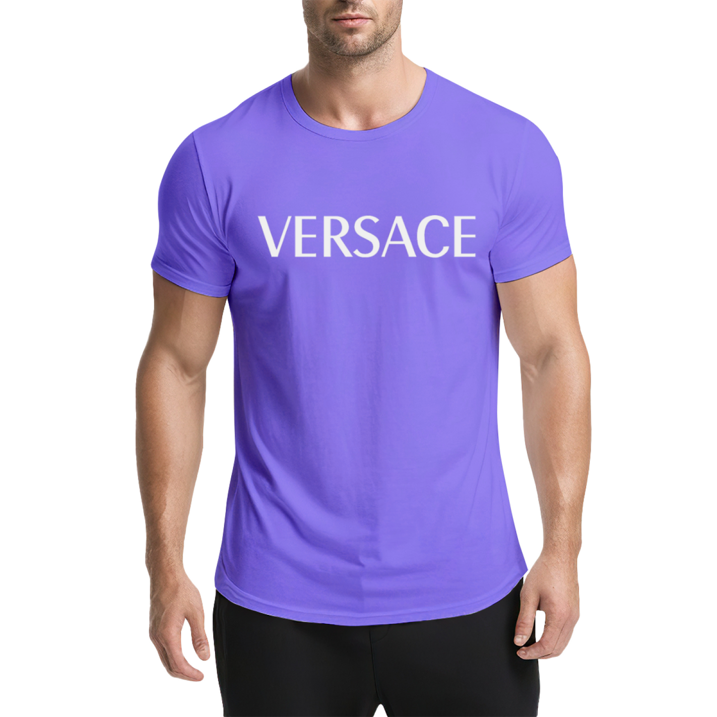 Plain Simple VERSACE White Text Navy Casual Tee