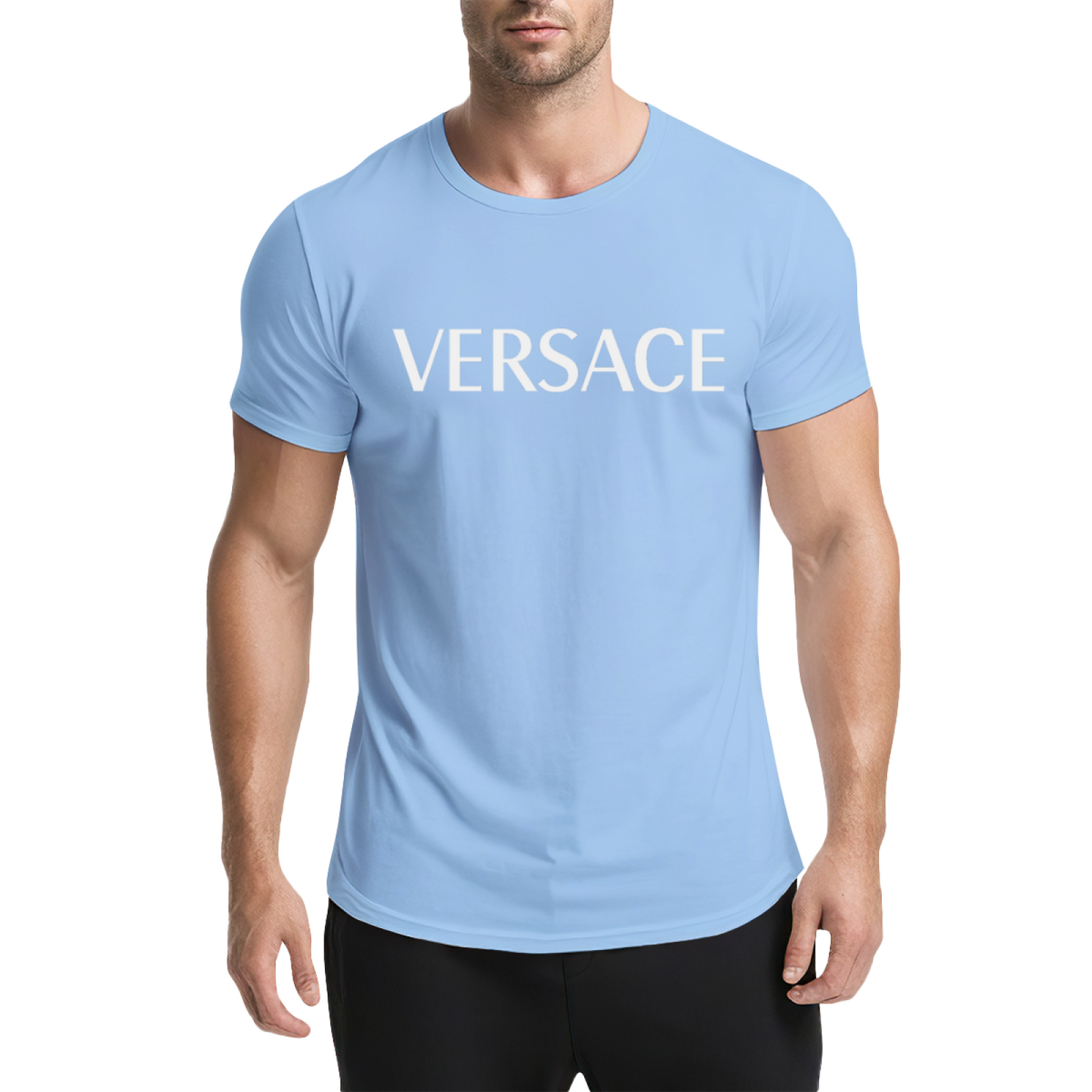 Plain Simple VERSACE White Text Navy Casual Tee