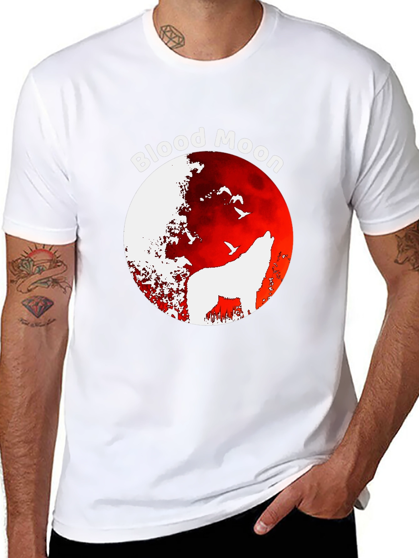Blood Moon Wolf Graphic T-Shirt - Black