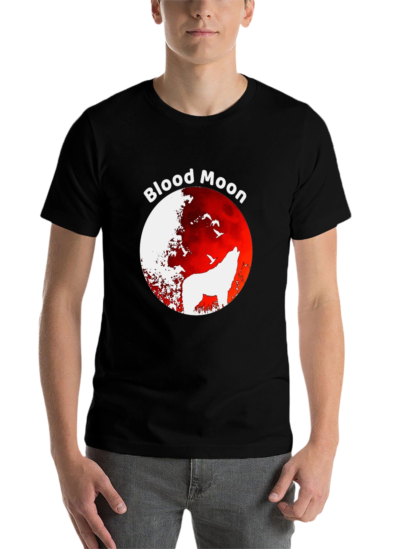 Blood Moon Wolf Graphic T-Shirt - Black