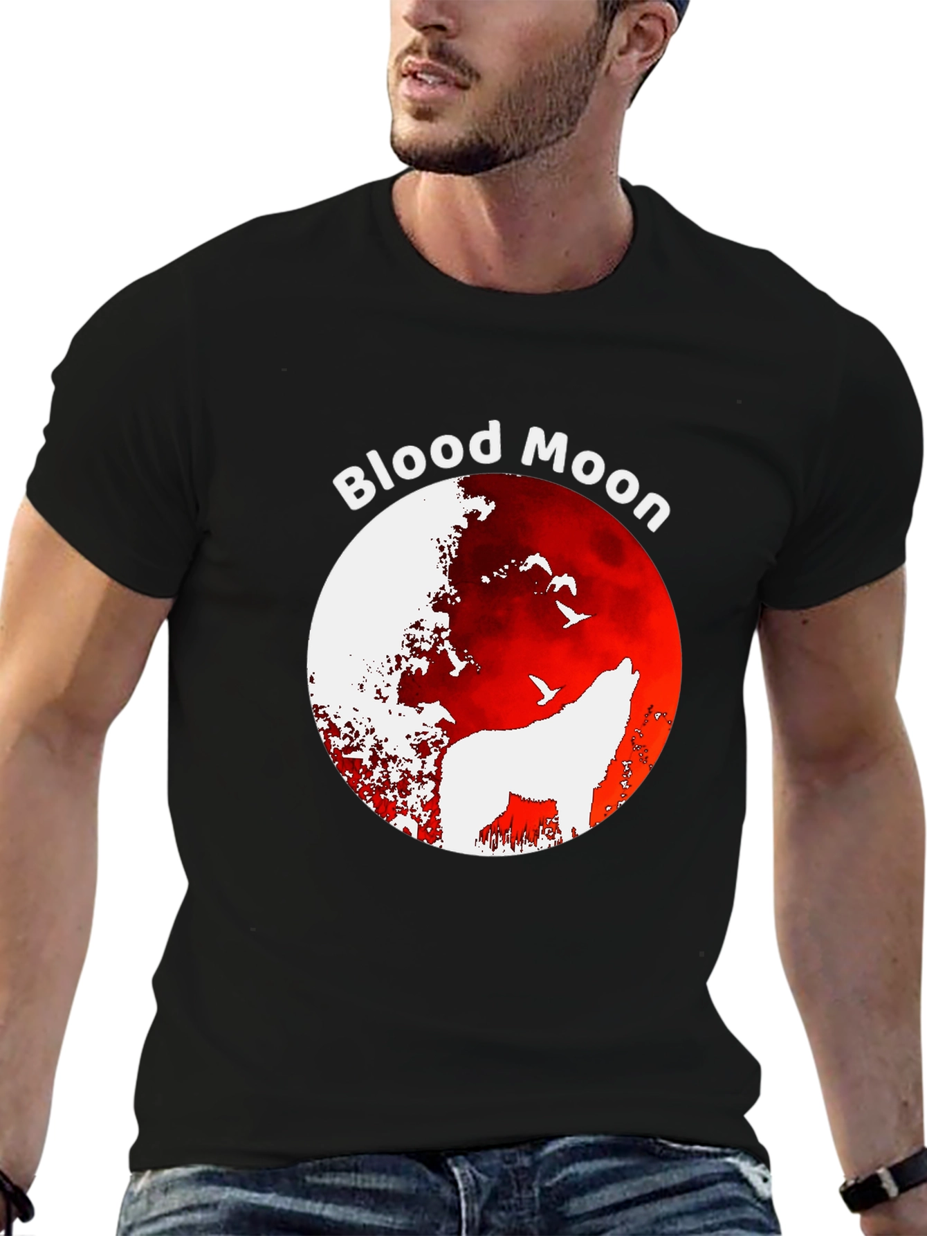 Blood Moon Wolf Graphic T-Shirt - Black