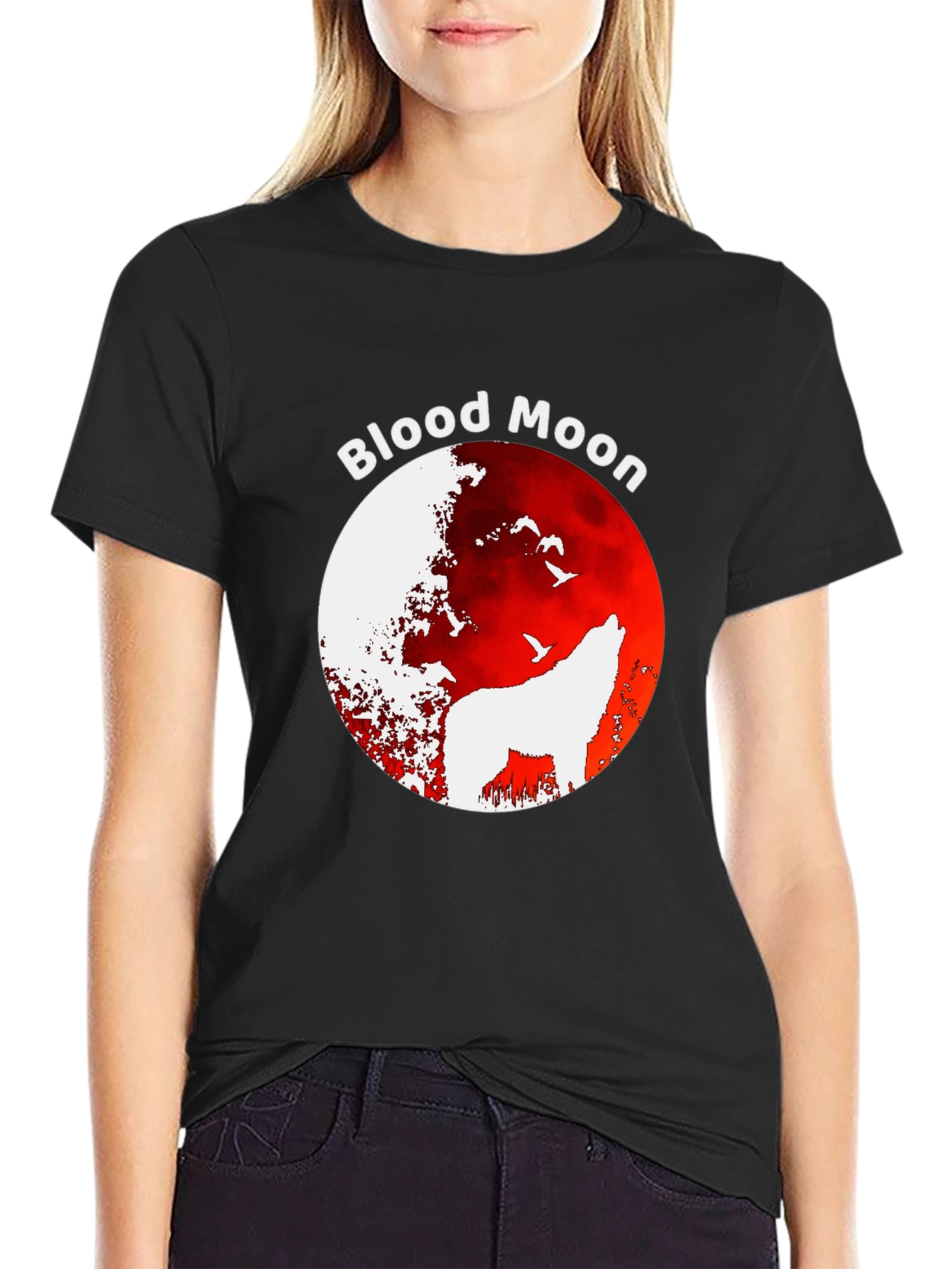Blood Moon Wolf Graphic T-Shirt - Black