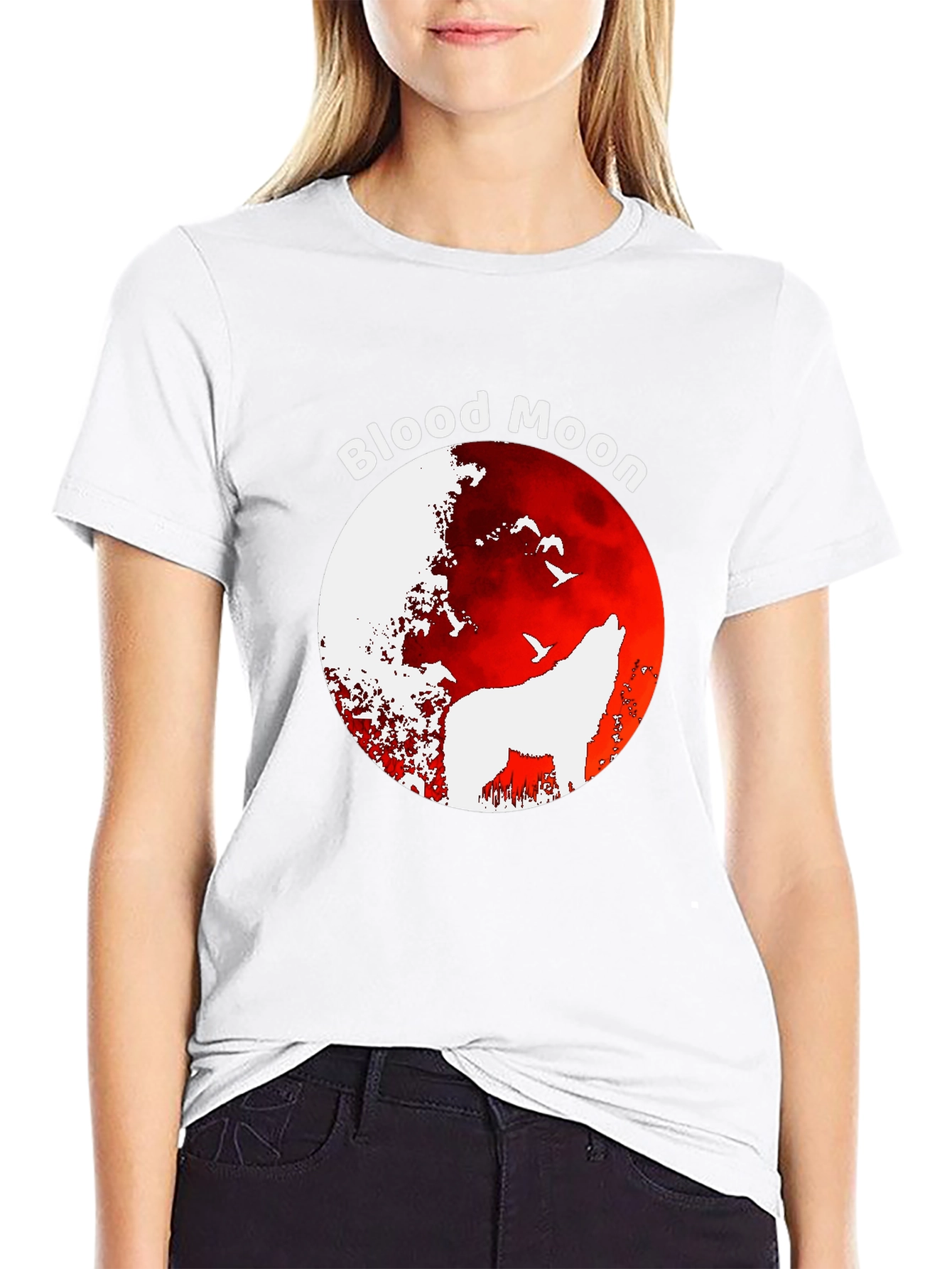 Blood Moon Wolf Graphic T-Shirt - Black