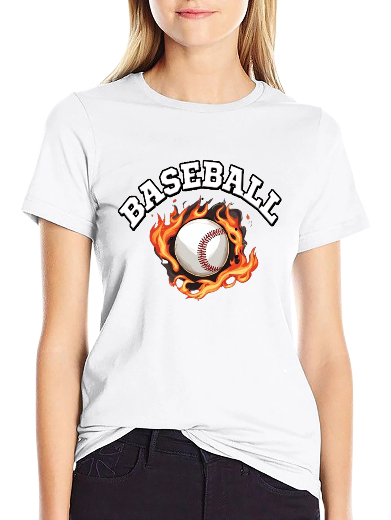 Baseball Flame Graphic Black T-Shirt
