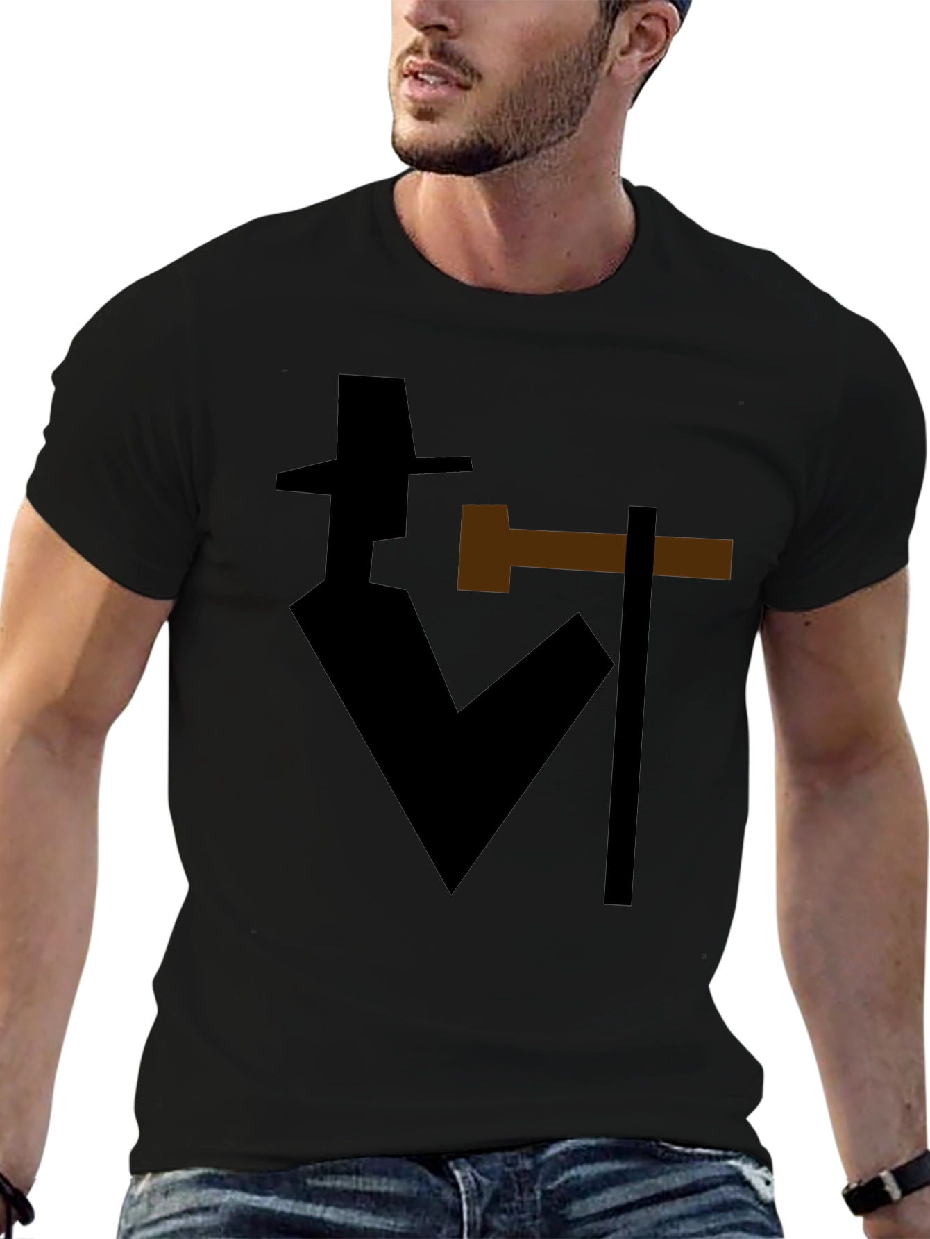 Abstract Detective Graphic T-Shirt - Stylish Silhouette Tee