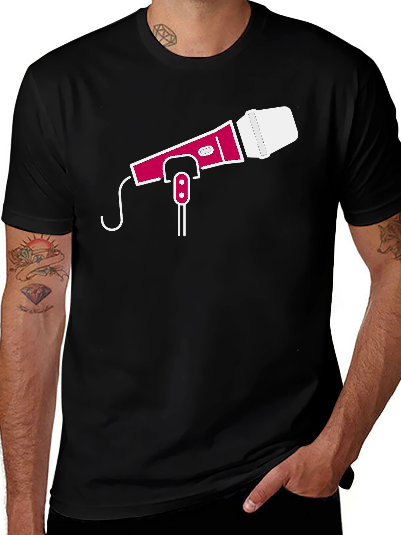 Microphone Graphic Tee - Black Cotton Blend