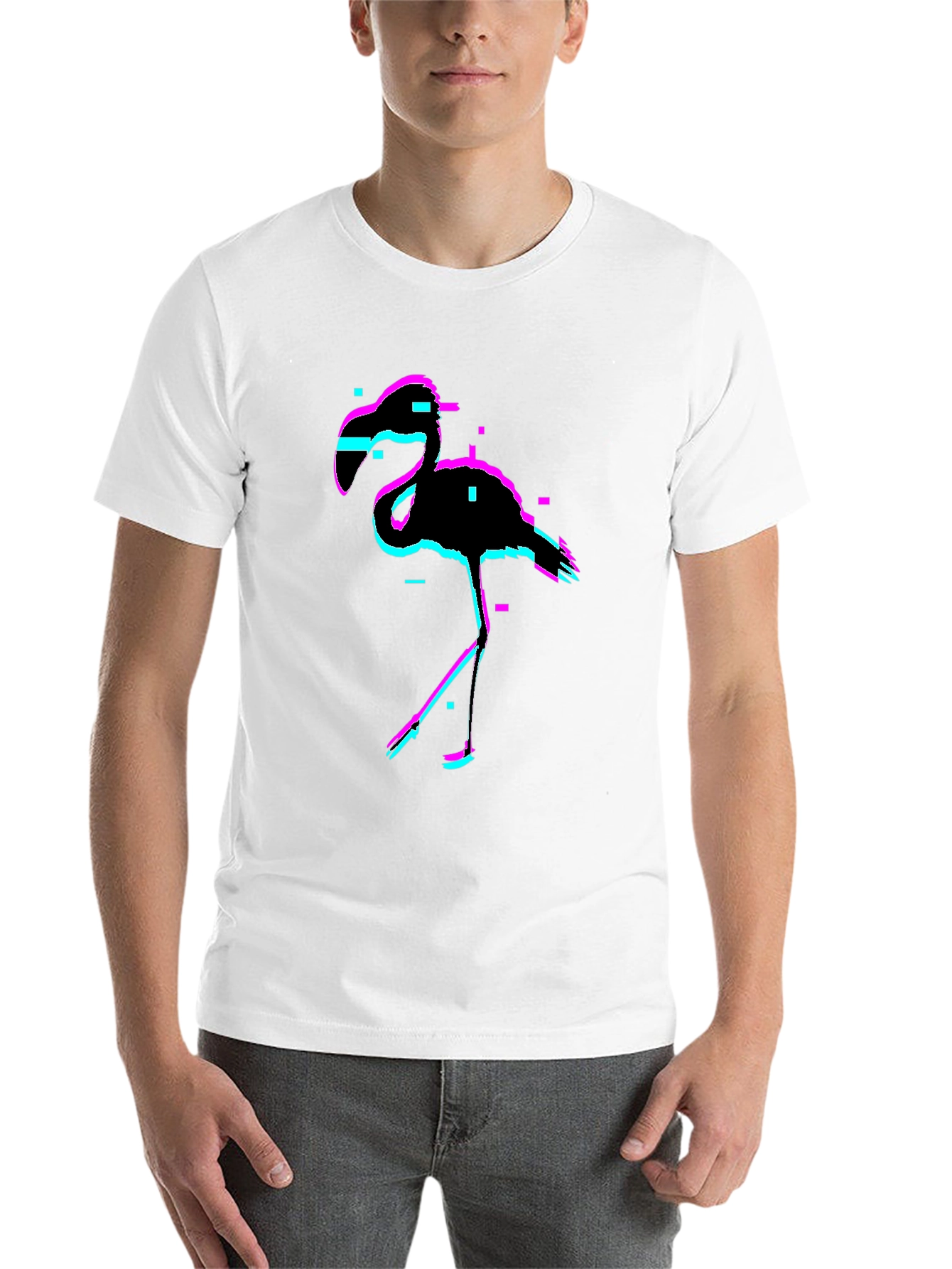 Glitch Flamingo Black T-Shirt