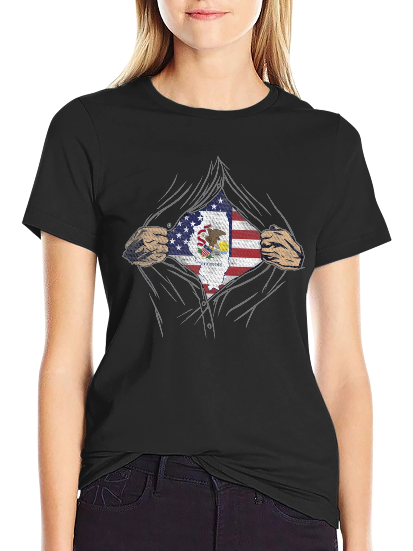 Illinois Pride T-Shirt - American Flag Superhero Design