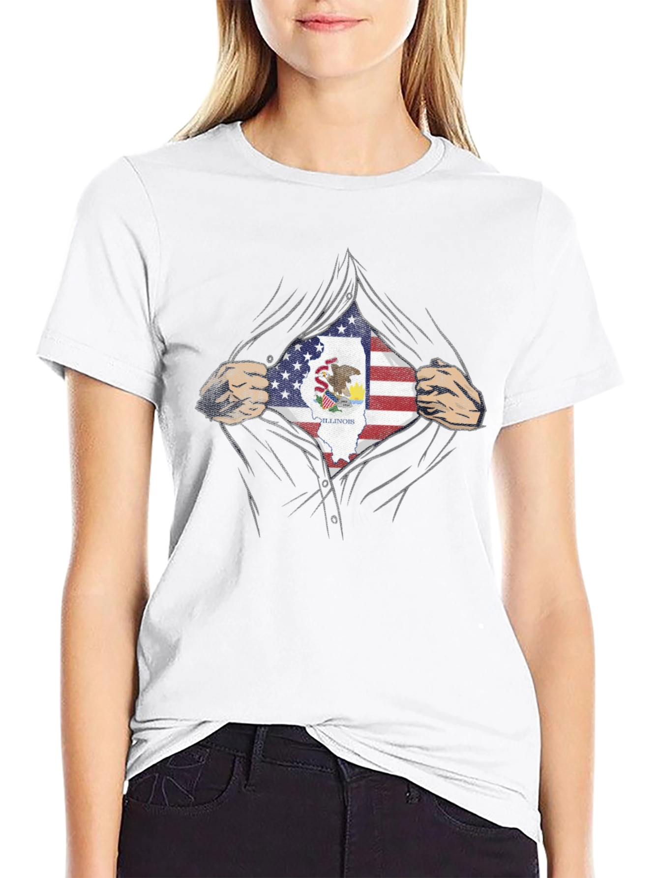 Illinois Pride T-Shirt - American Flag Superhero Design
