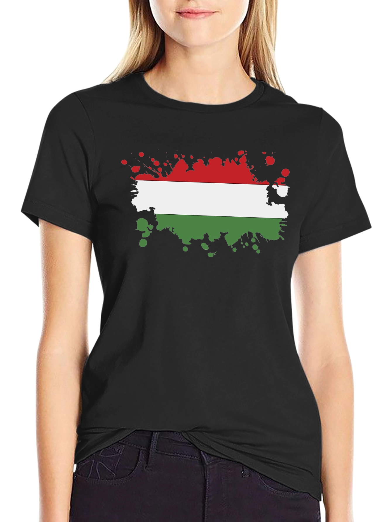 Hungarian Flag Splatter T-Shirt - Black Cotton Tee