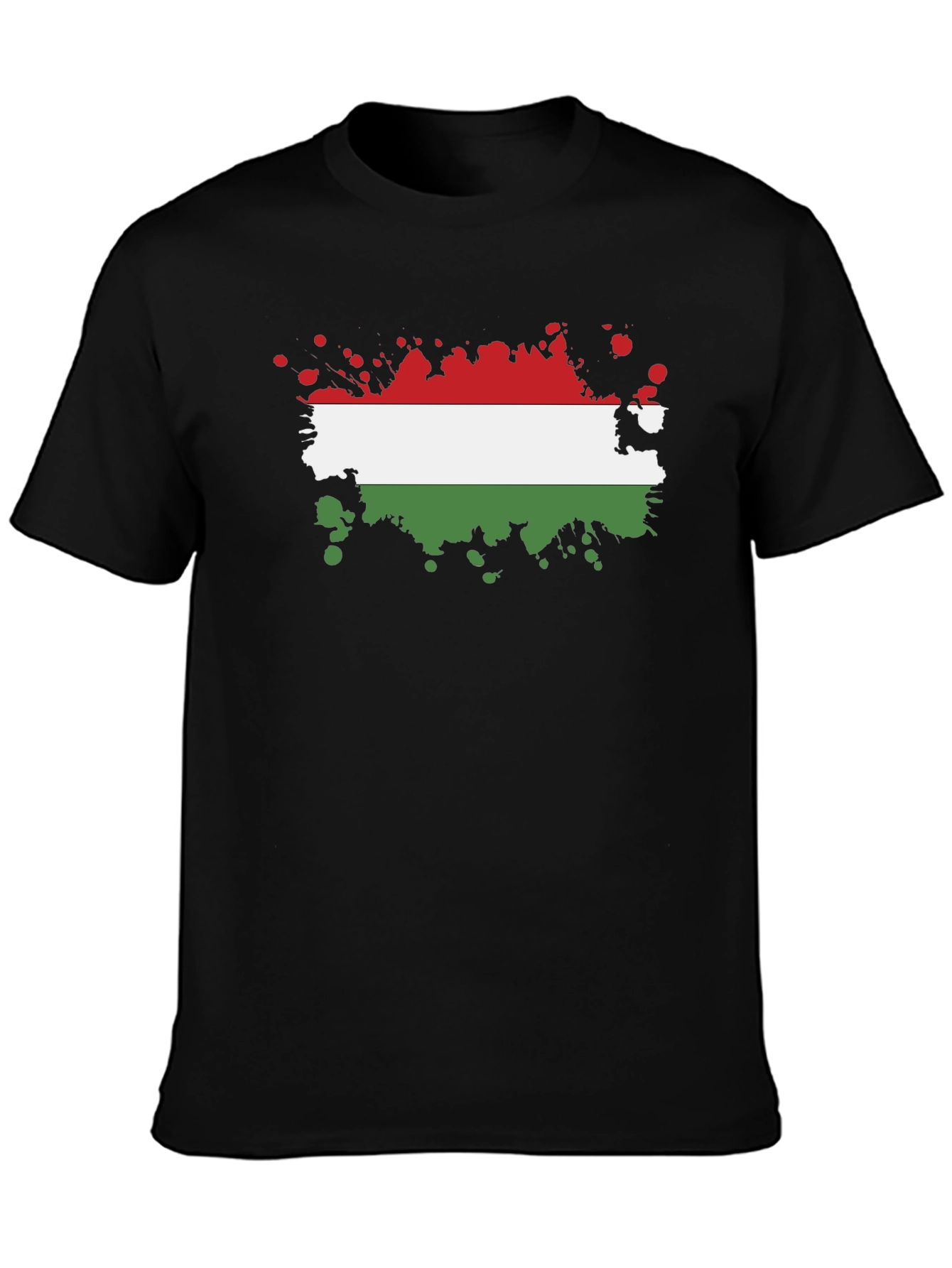 Hungarian Flag Splatter T-Shirt - Black Cotton Tee