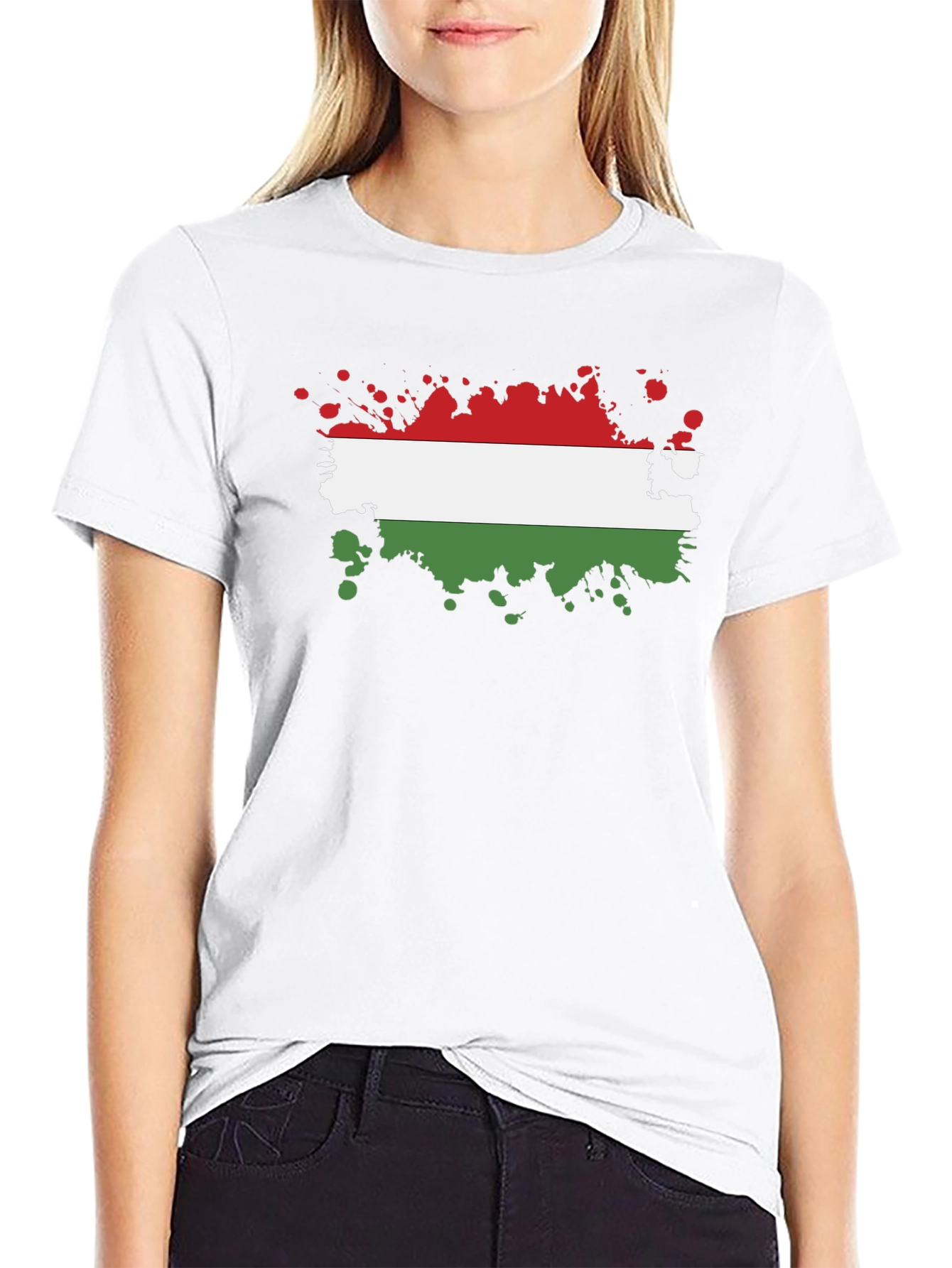 Hungarian Flag Splatter T-Shirt - Black Cotton Tee