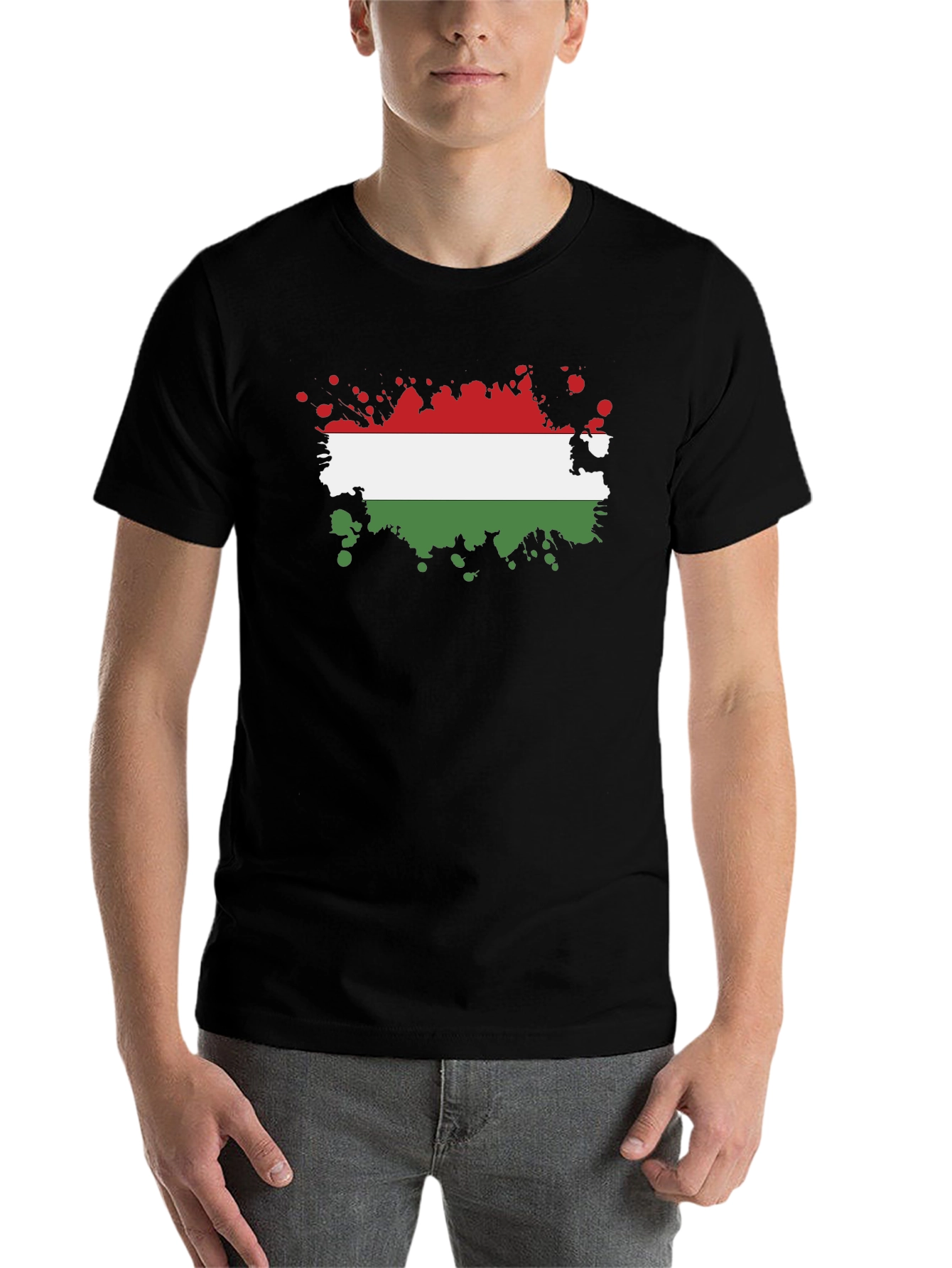Hungarian Flag Splatter T-Shirt - Black Cotton Tee