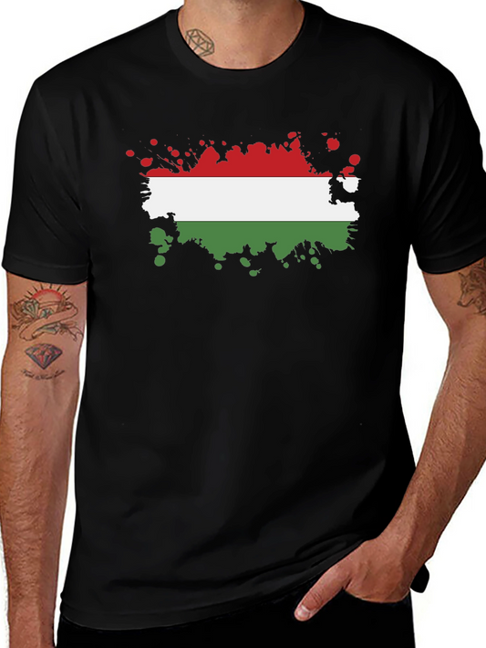 Hungarian Flag Splatter T-Shirt - Black Cotton Tee