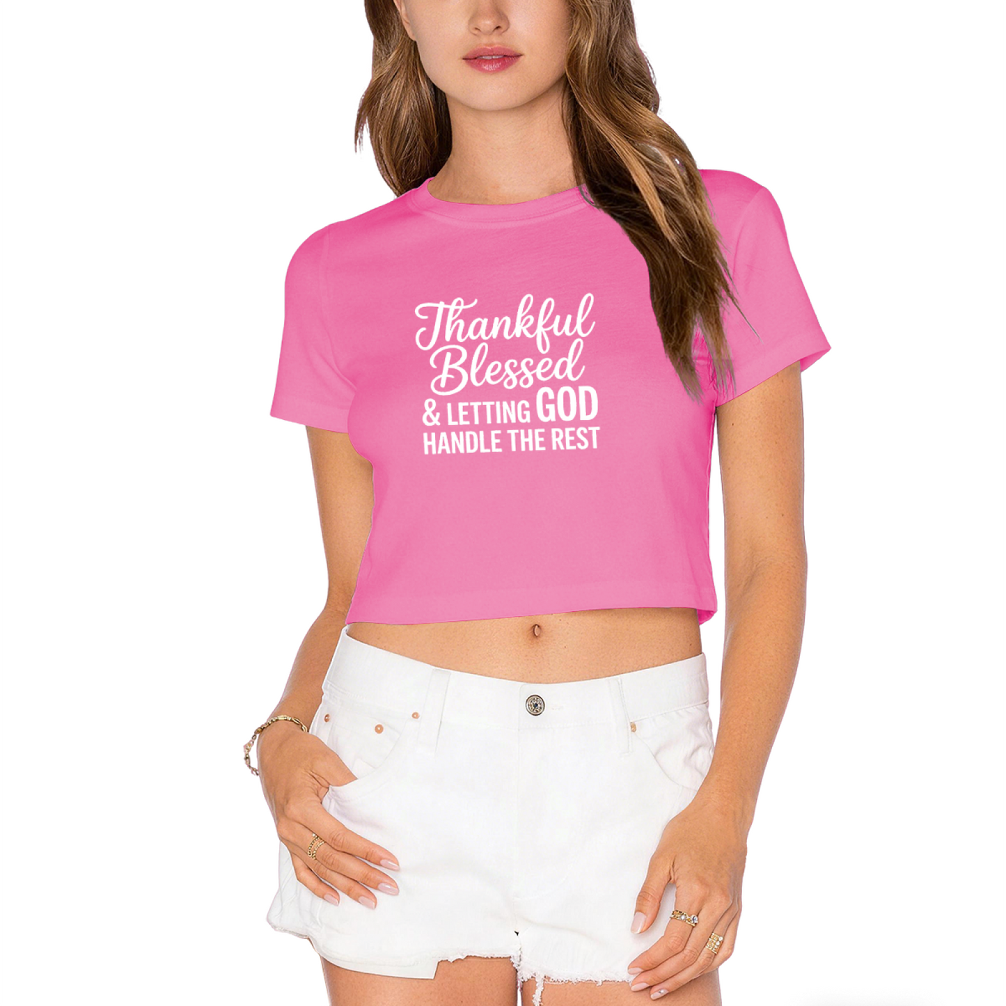 Thankful Blessed Faith Inspirational Lime Green Crop Top