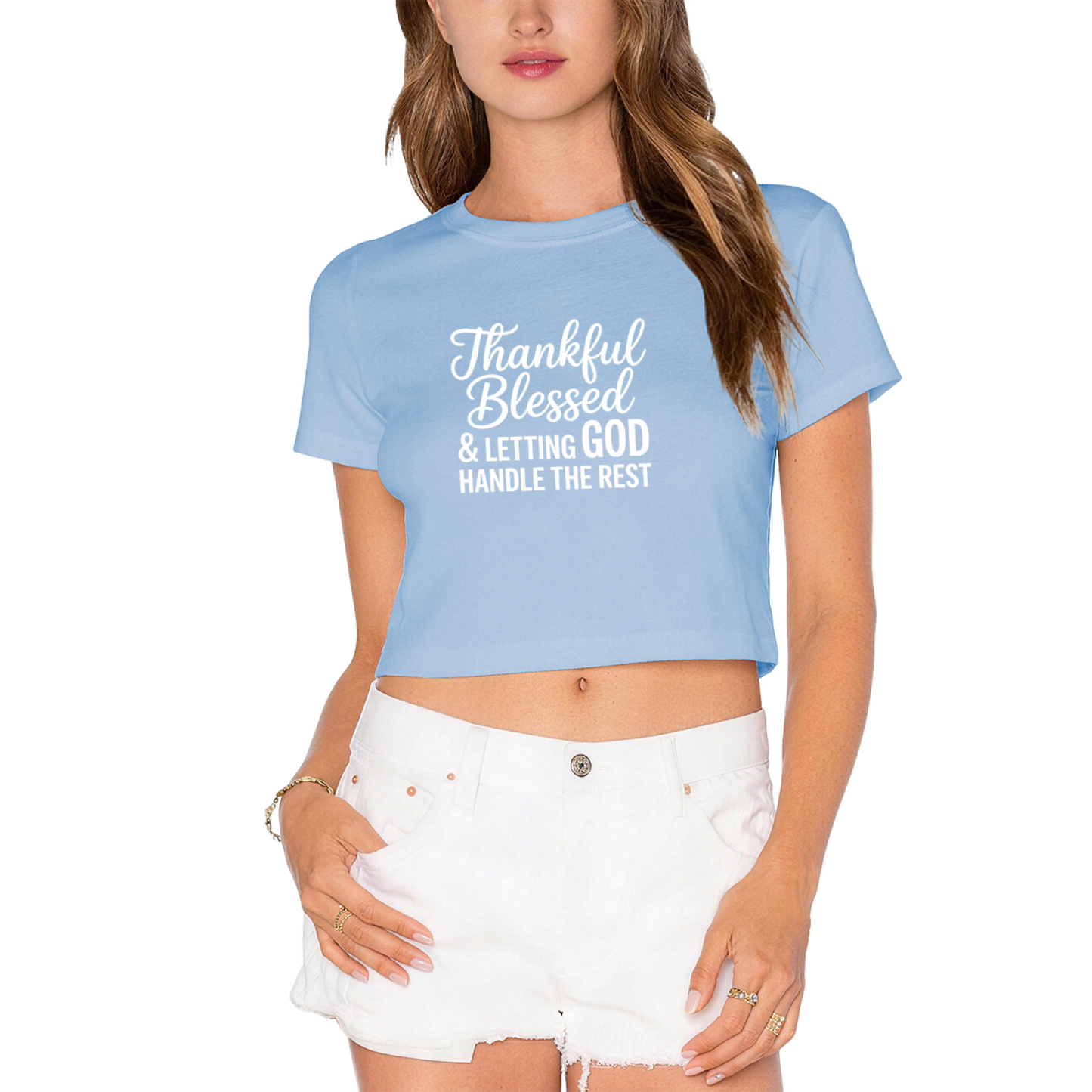 Thankful Blessed Faith Inspirational Lime Green Crop Top