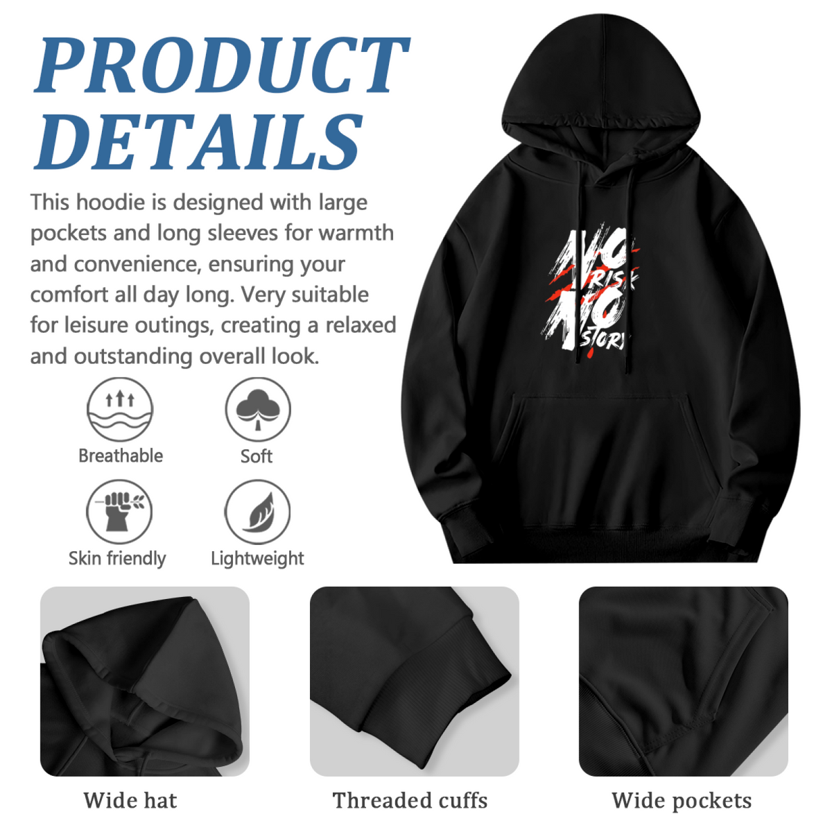 No Pain No Story Motivational Grunge Art Hoodie