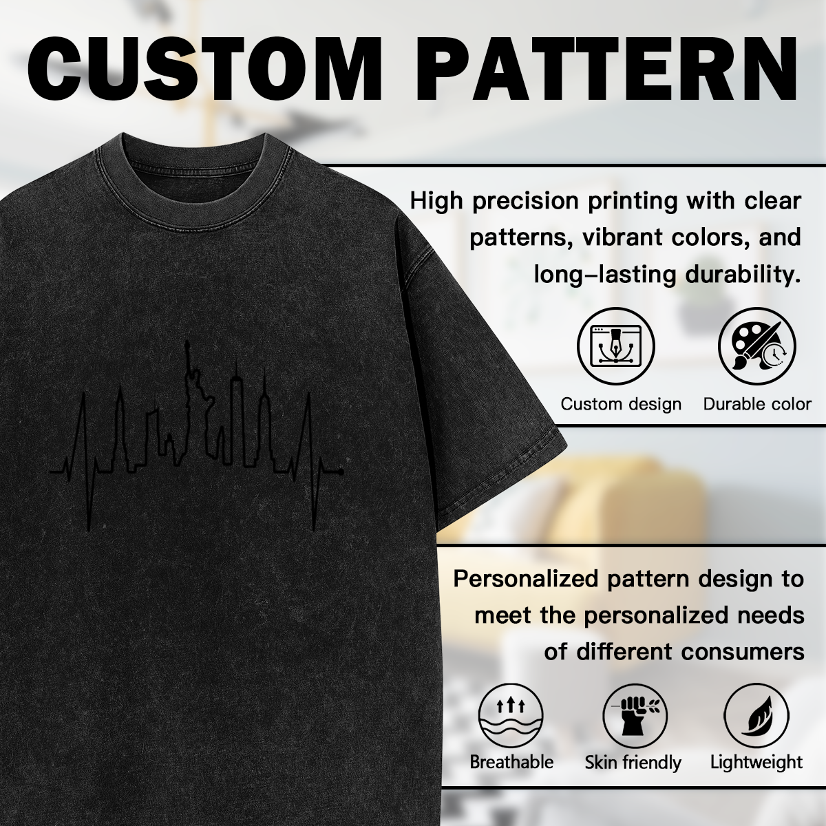 City Skyline Heartbeat Pulse Graphic T-Shirt