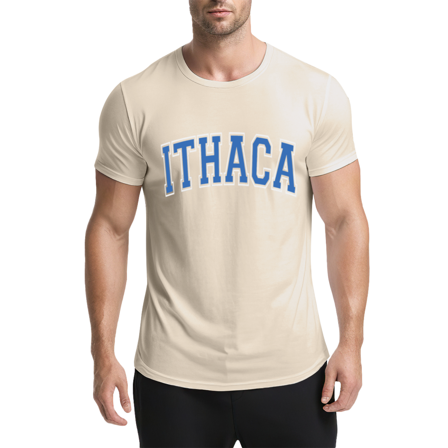 Vintage Ithaca College Letter Print Grey T-Shirt, Preppy Campus Couple Casual Top