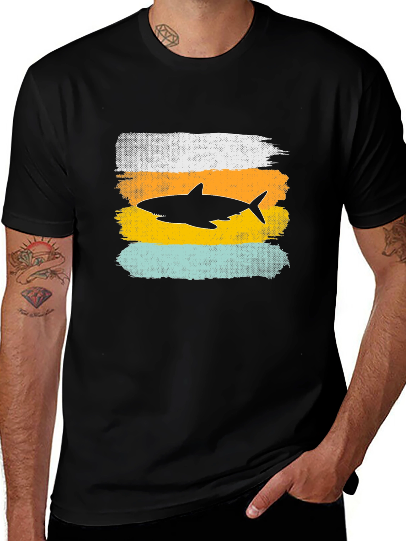 Shark Silhouette Graphic Tee - Distressed Style