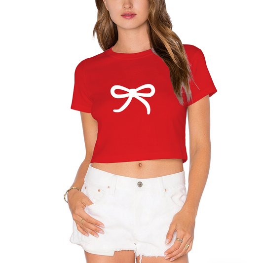 Simple White Bow Coquette Red Cropped T-shirt
