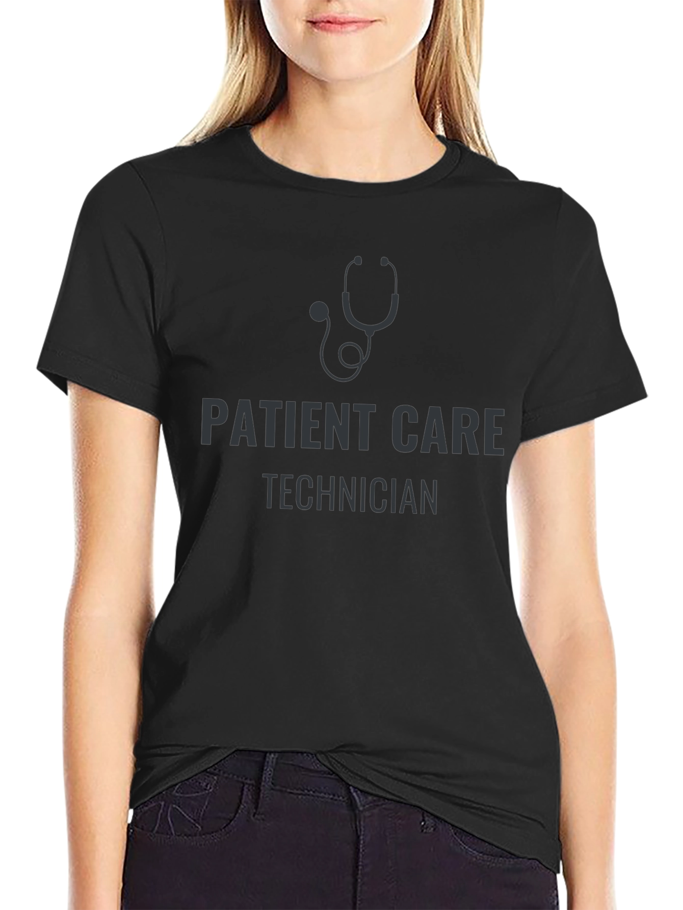 Patient Care Technician Stethoscope Black T-Shirt