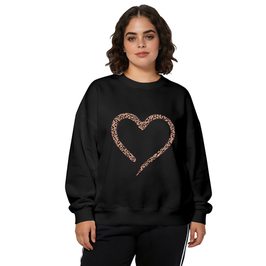 Leopard Print Outline Heart Crewneck Sweatshirt