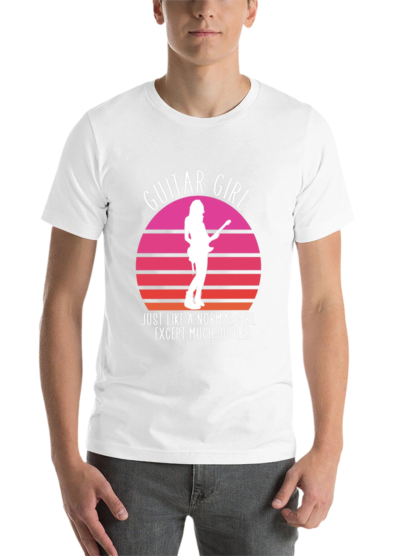 Guitar Girl Cool Retro Sunset T-Shirt