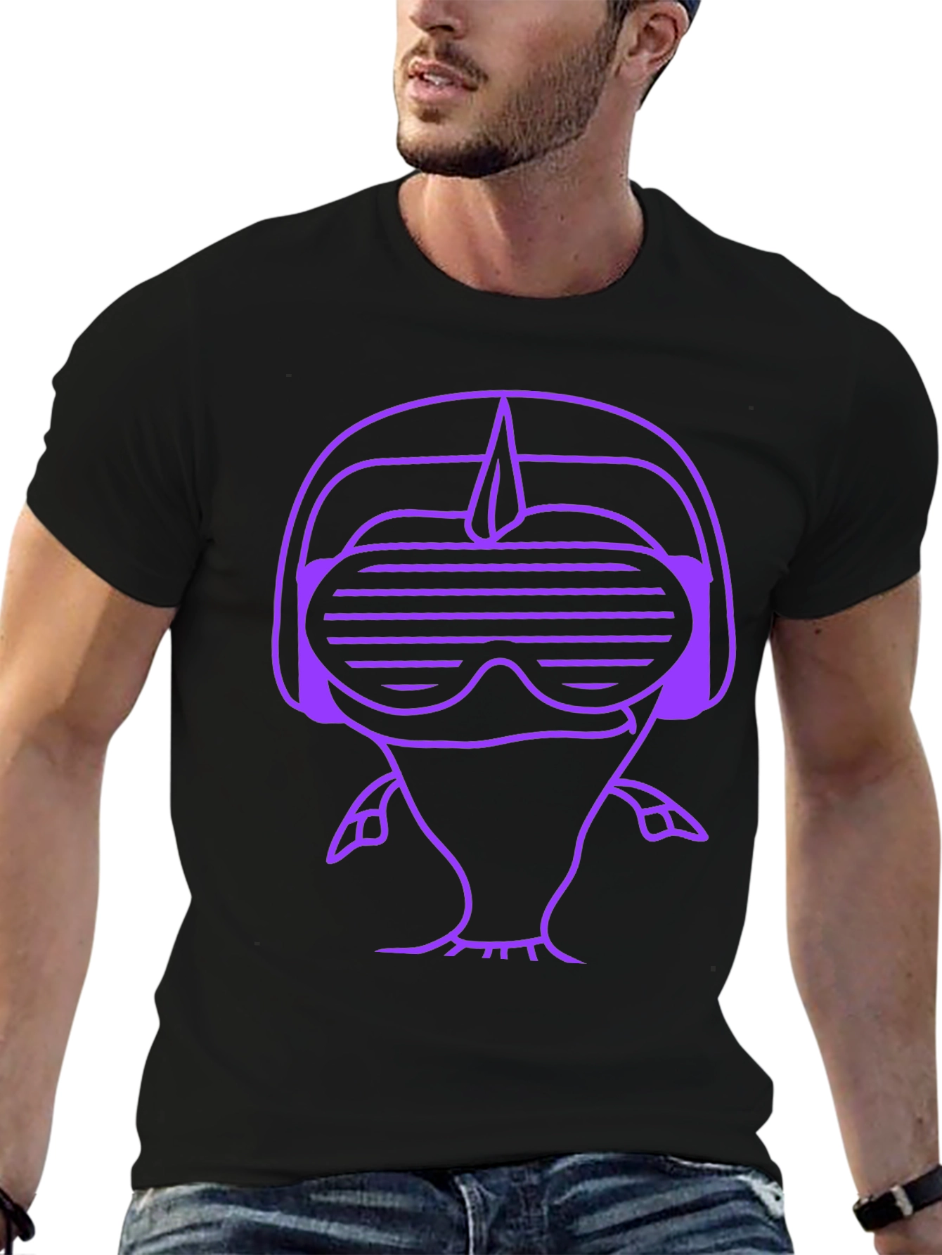 Retro Gamer Purple Graphic Print Black T-Shirt