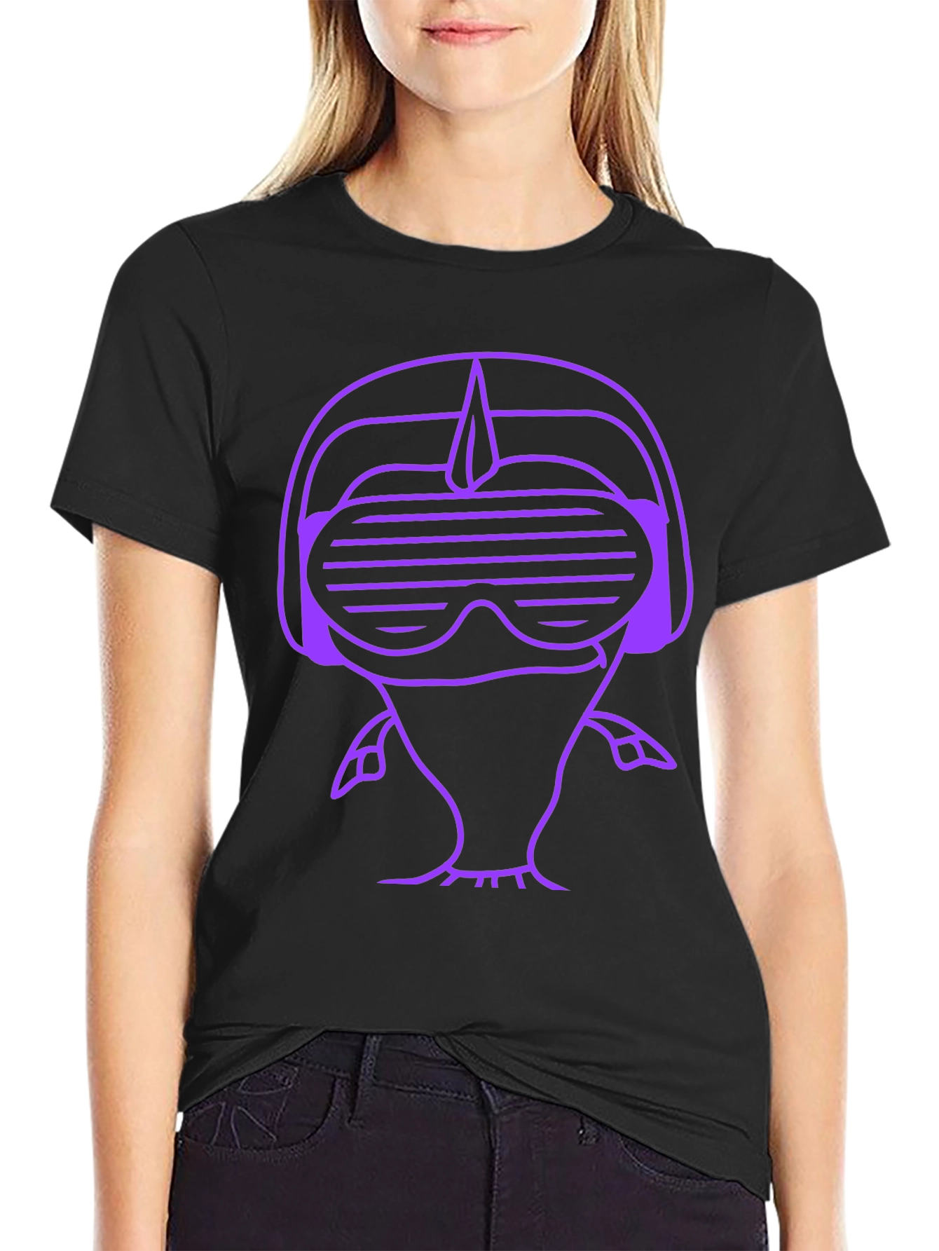 Retro Gamer Purple Graphic Print Black T-Shirt