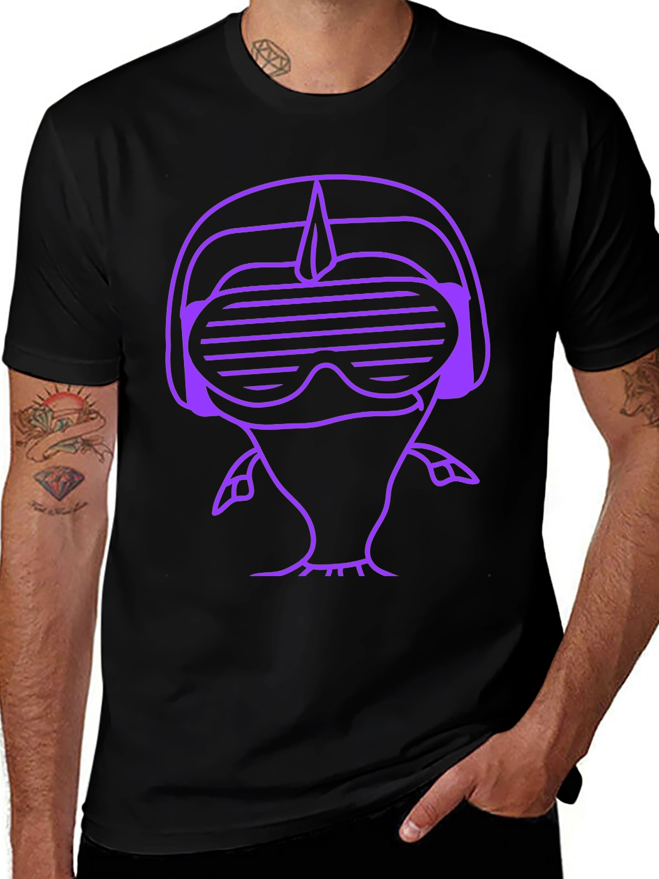 Retro Gamer Purple Graphic Print Black T-Shirt