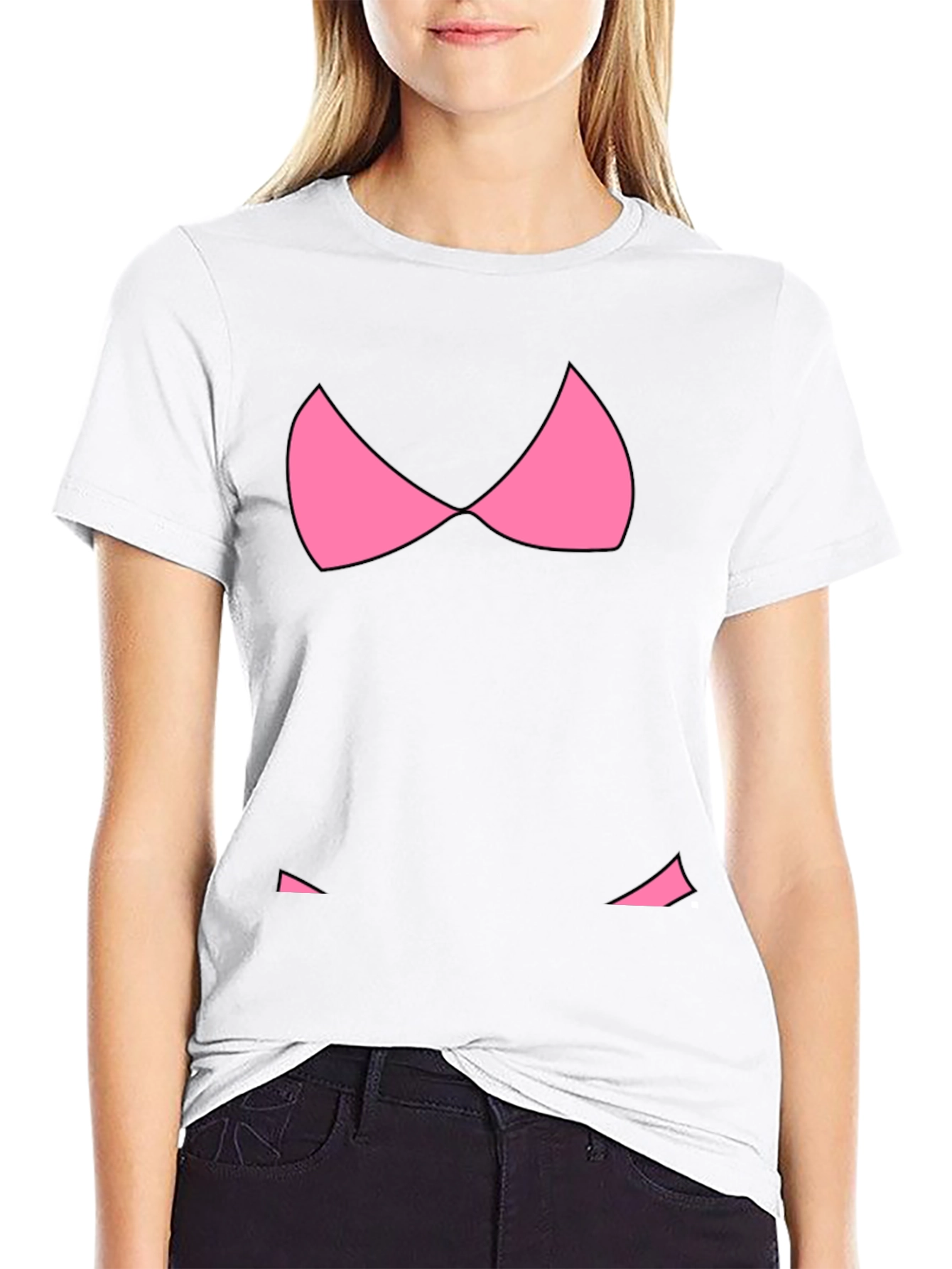 Funny Pink Bikini Top Graphic T-Shirt - Black
