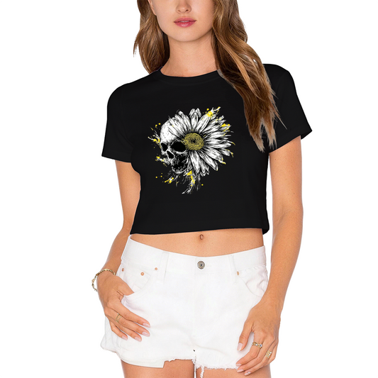 Skull Daisy Spooky Halloween Art Crop Top