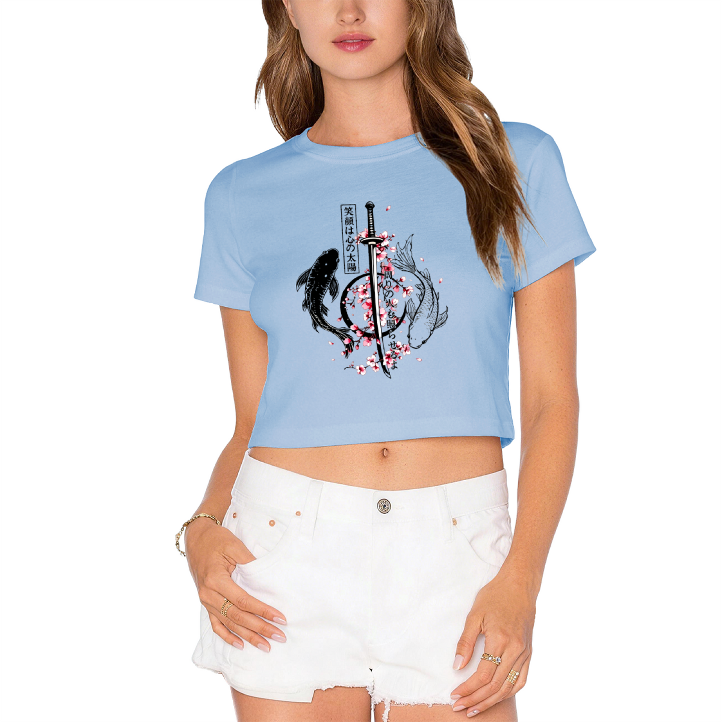 Koi Samurai Sakura Japanese Art Red Crop Tee