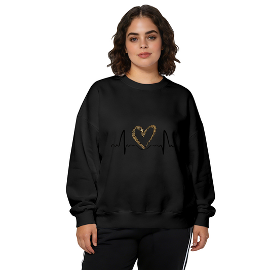 Leopard Heart ECG Graphic Crewneck Sweatshirt