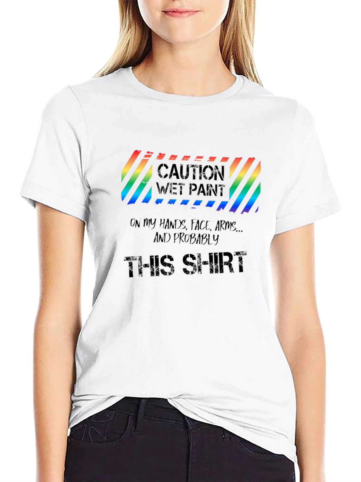 Caution Wet Paint Mens T-Shirt - Black