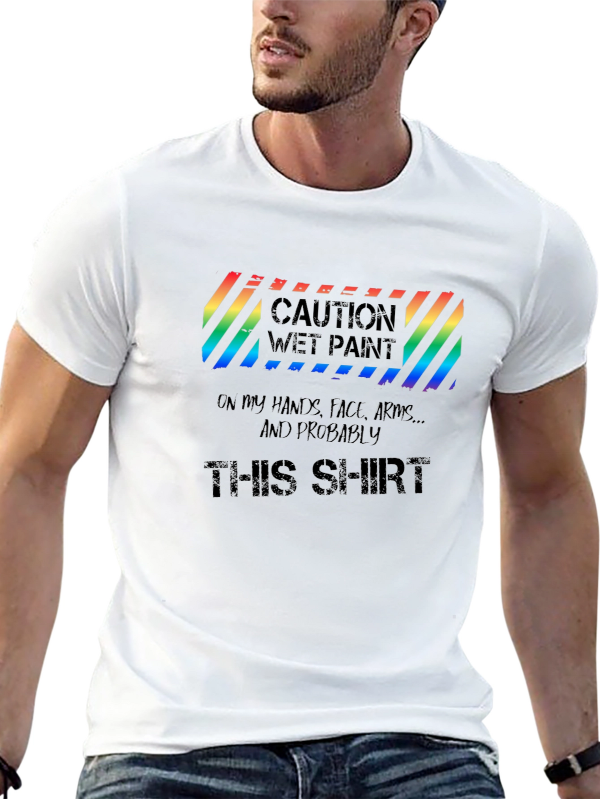 Caution Wet Paint Mens T-Shirt - Black