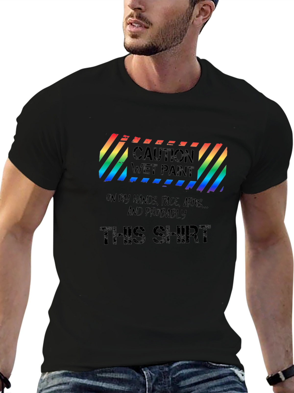 Caution Wet Paint Mens T-Shirt - Black