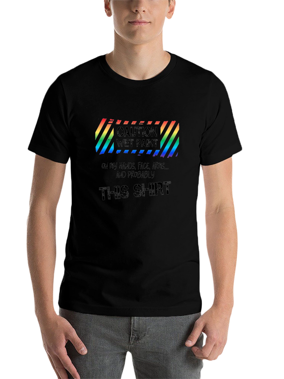 Caution Wet Paint Mens T-Shirt - Black