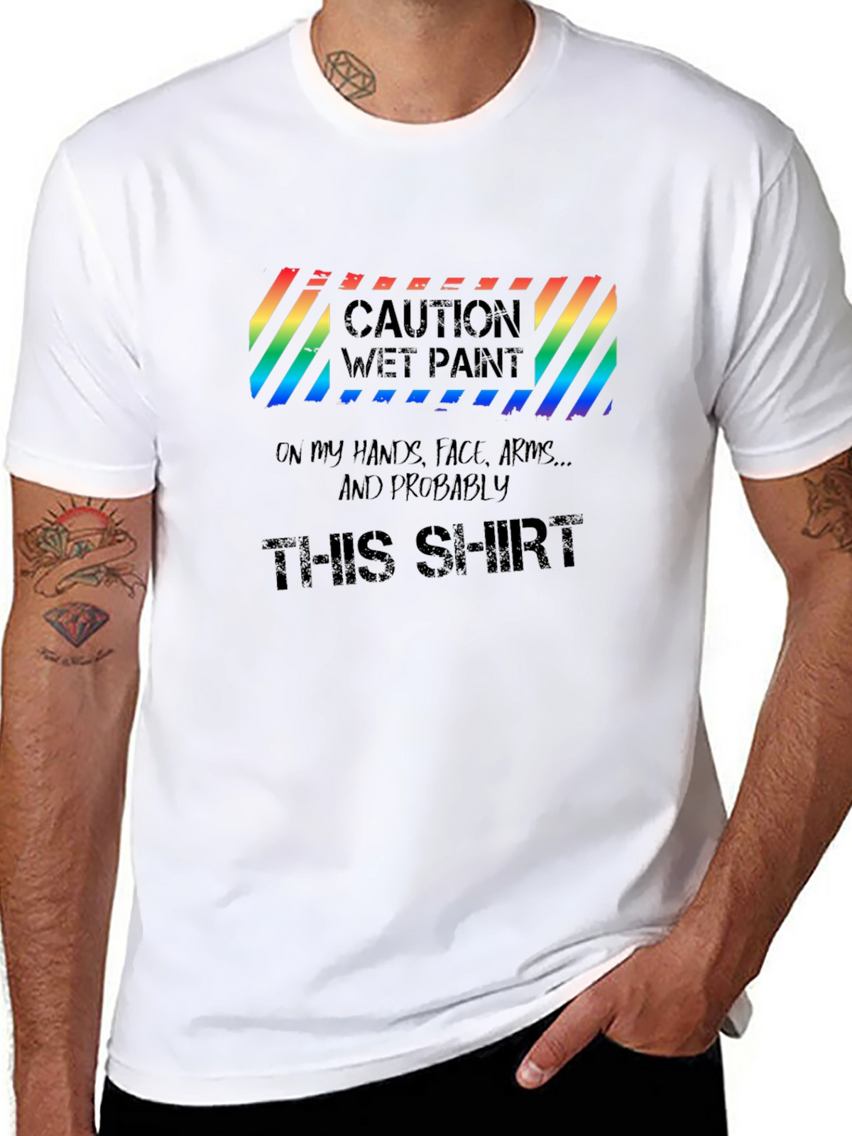 Caution Wet Paint Mens T-Shirt - Black