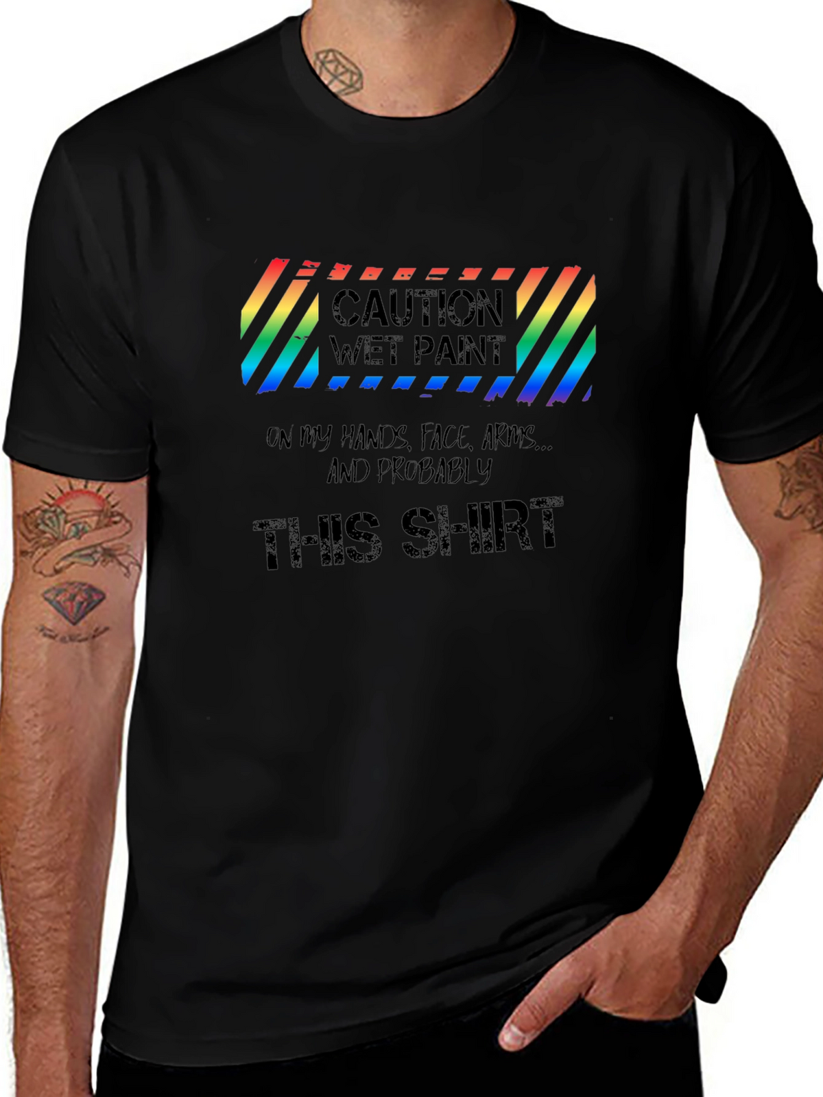 Caution Wet Paint Mens T-Shirt - Black
